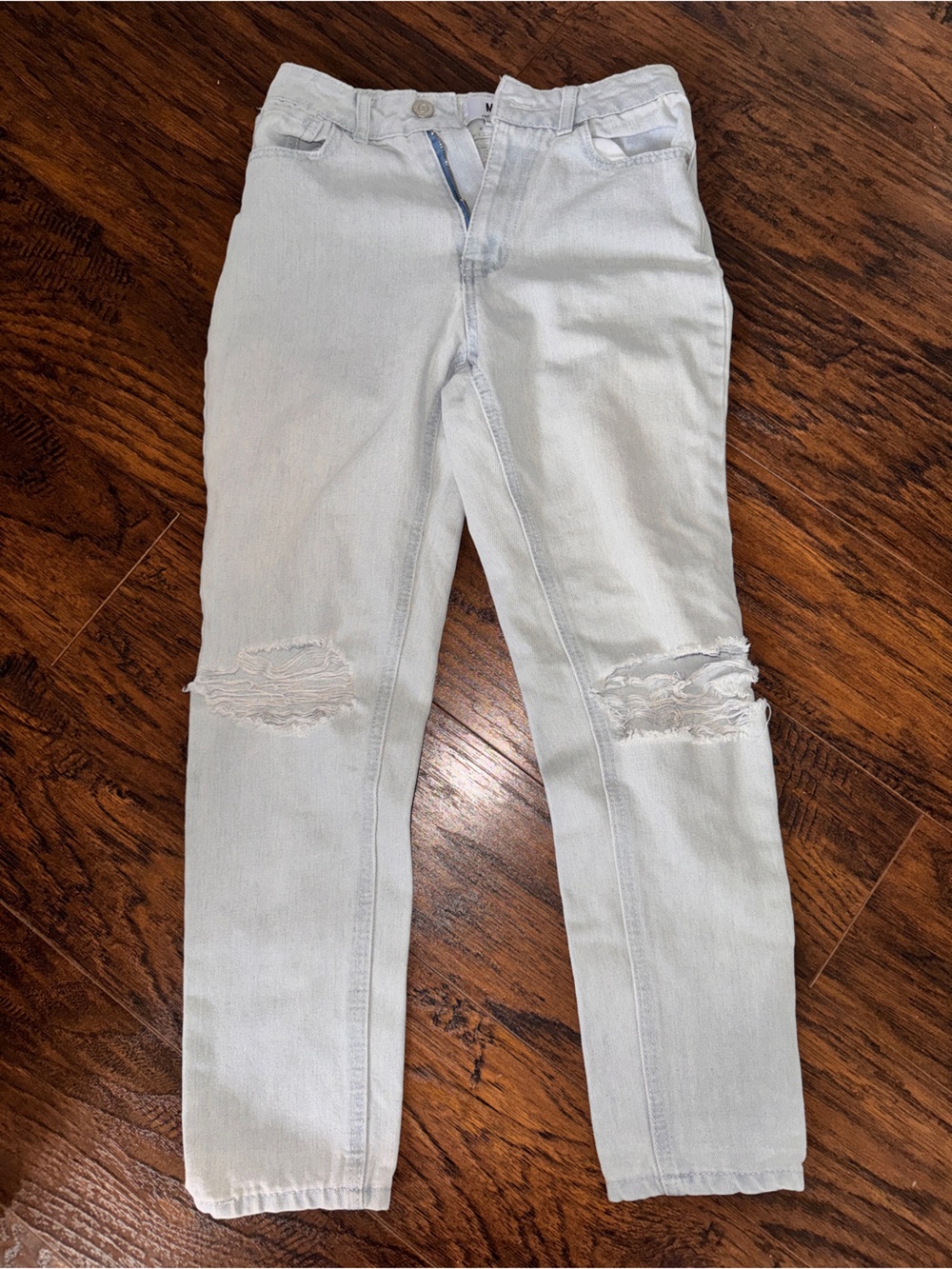 Urban Planet Light Blue Straight Leg Jeans with Knee Rips